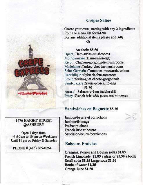 Crepe Express - San Francisco, CA menu_pic