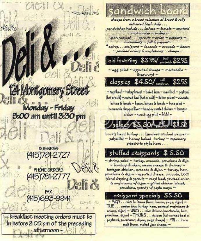 Deli and - San Francisco, CA menu_pic