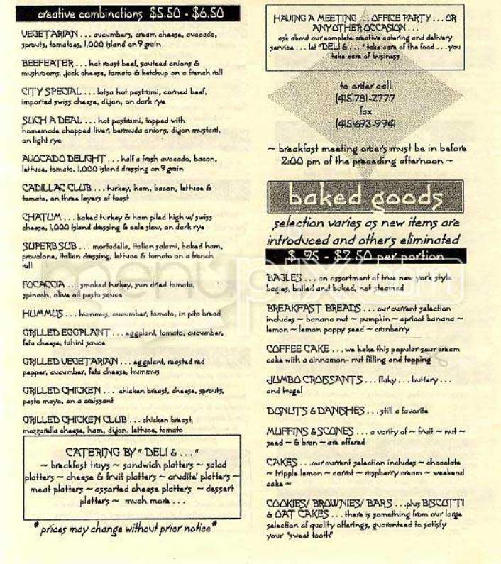 Deli and - San Francisco, CA menu_pic