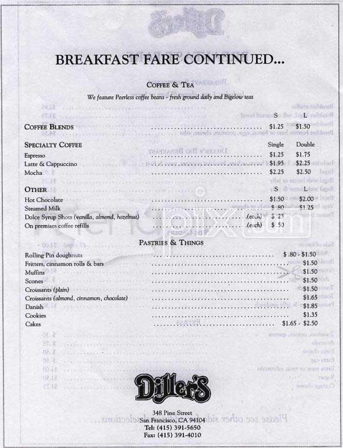 Diller's - San Francisco, CA menu_pic