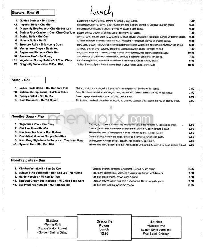 Dragonfly Restaurant - San Francisco, CA menu_pic