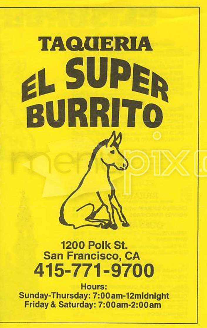 El Super Burrito - San Francisco, CA menu_pic