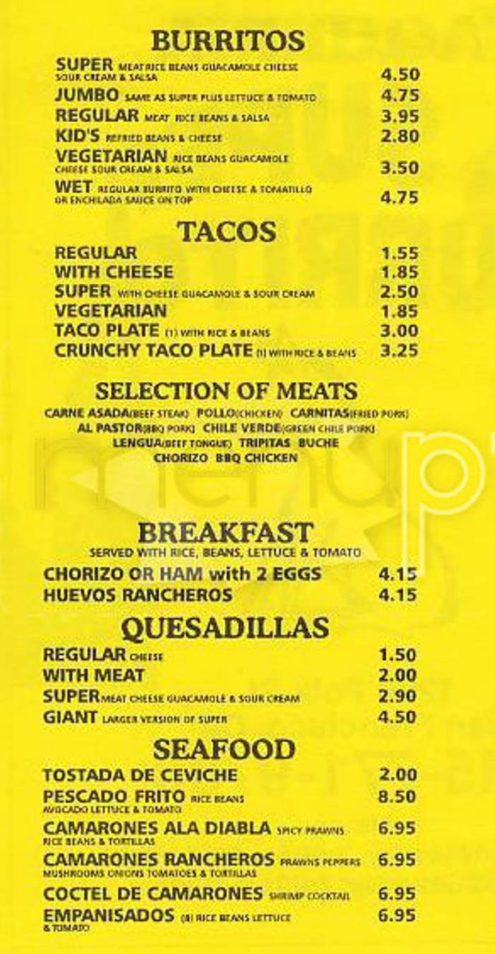 El Super Burrito - San Francisco, CA menu_pic