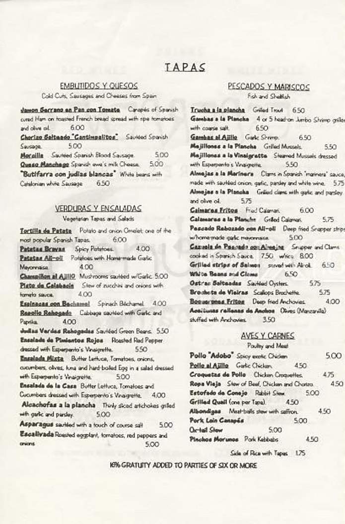 Esperpento Restaurant - San Francisco, CA menu_pic