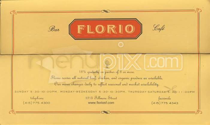 Florio Bar & Cafe - San Francisco, CA menu_pic