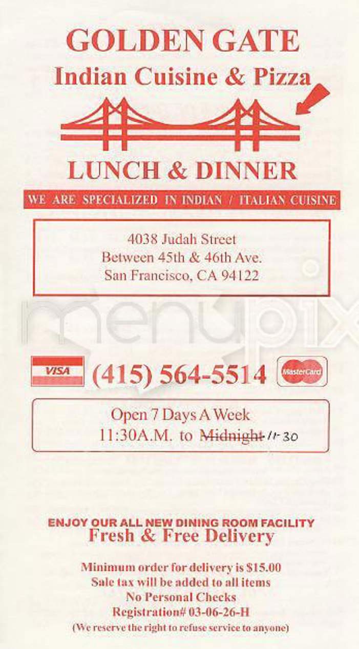 Golden Gate Indian and Pizza - San Francisco, CA menu_pic