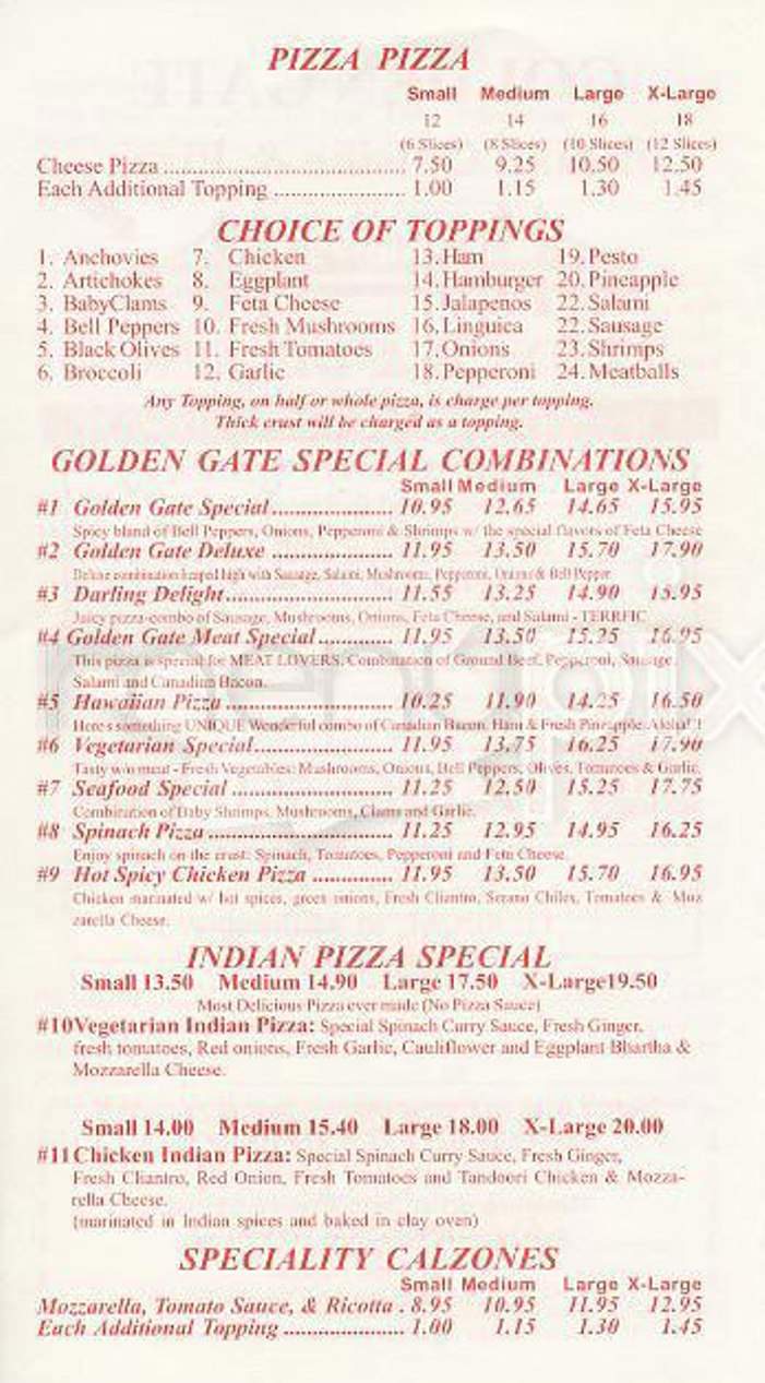 Golden Gate Indian and Pizza - San Francisco, CA menu_pic