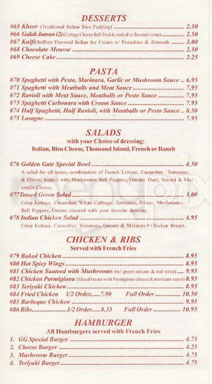 Golden Gate Indian and Pizza - San Francisco, CA menu_pic