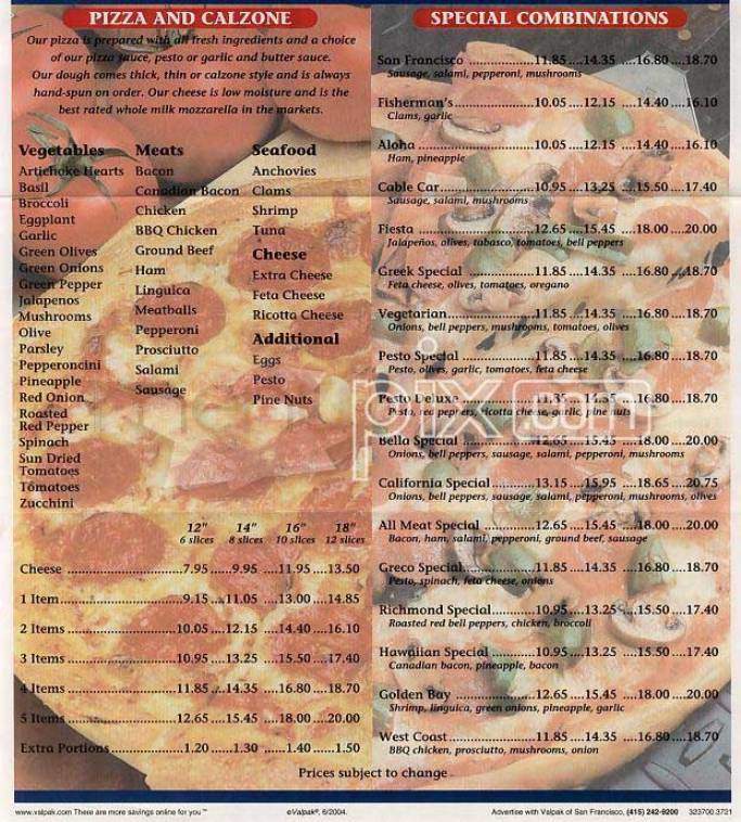 Geary Street Pizza - Bella Pizza - San Francisco, CA menu_pic
