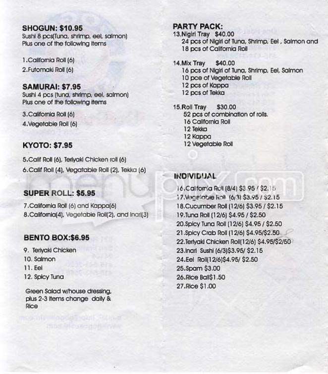 Go Go Sushi - San Francisco, CA menu_pic