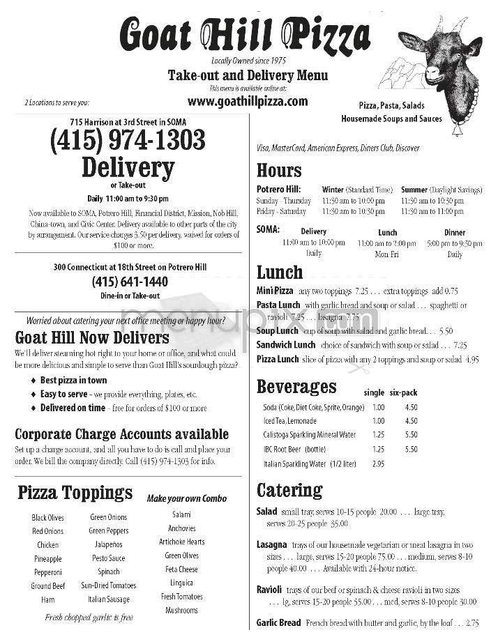 Goat Hill Pizza - San Francisco, CA menu_pic