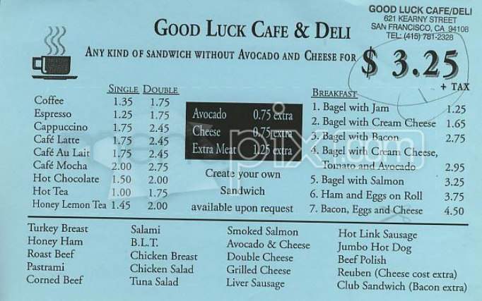 Good Luck Cafe-Deli - San Francisco, CA menu_pic