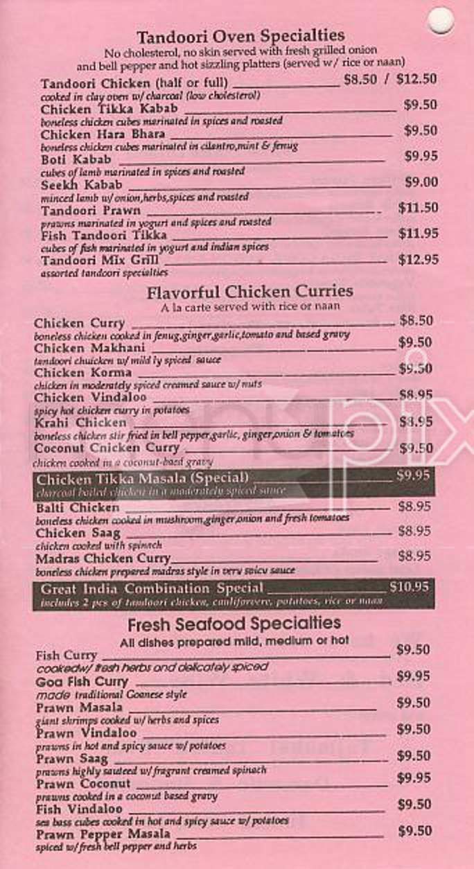 Great India Restaurant - San Francisco, CA menu_pic