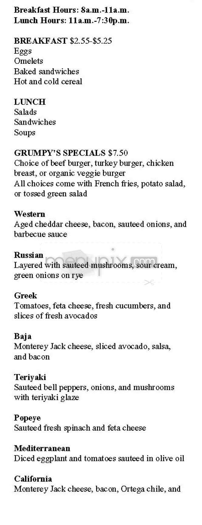 Grumpy's American Pub - San Francisco, CA menu_pic