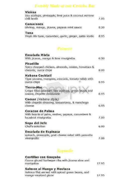 Habana Bar & Restaurant - San Francisco, CA menu_pic