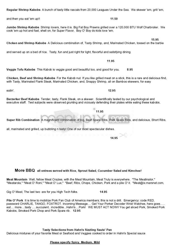 Hahn's Hibachi - San Francisco, CA menu_pic