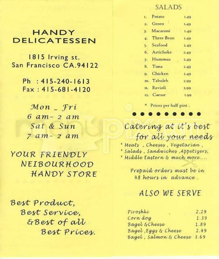 Handy Delicatessen - San Francisco, CA menu_pic