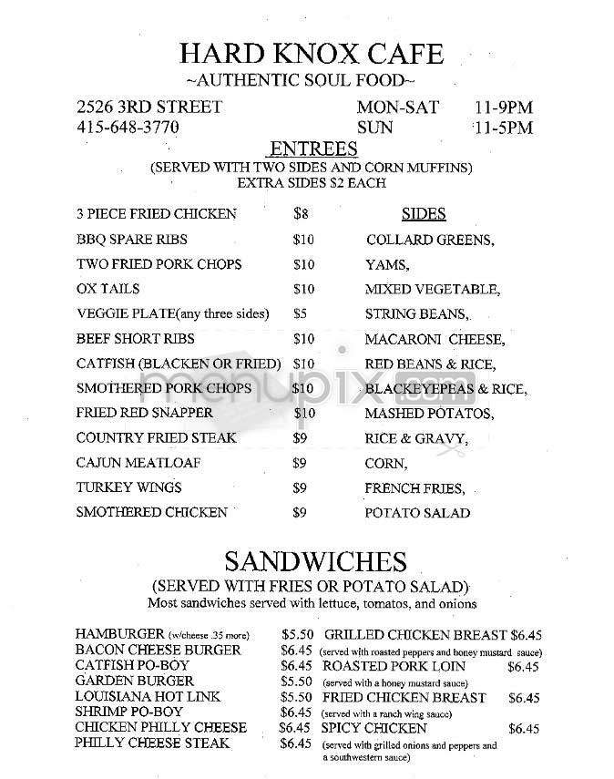 Hard Knox Cafe - San Francisco, CA menu_pic