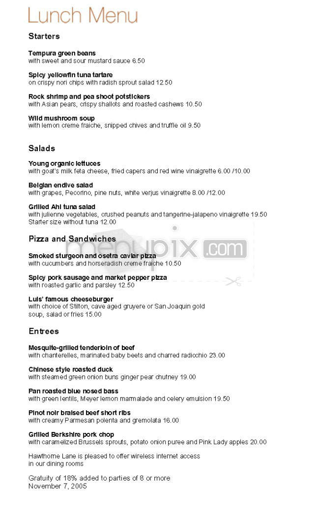 Hawthorne Lane - San Francisco, CA menu_pic