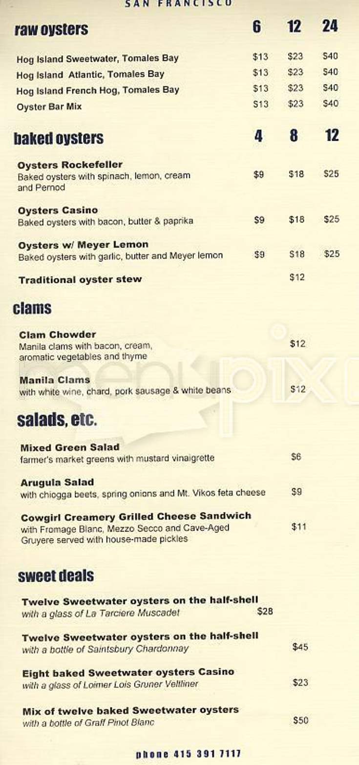 Hog Island Oyster Co. - San Francisco, CA menu_pic