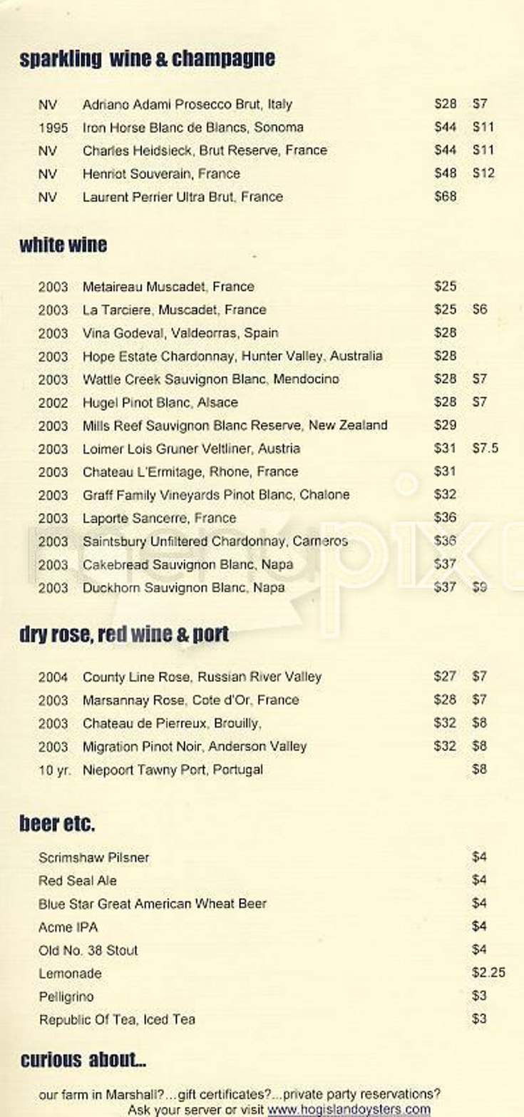 Hog Island Oyster Co. - San Francisco, CA menu_pic