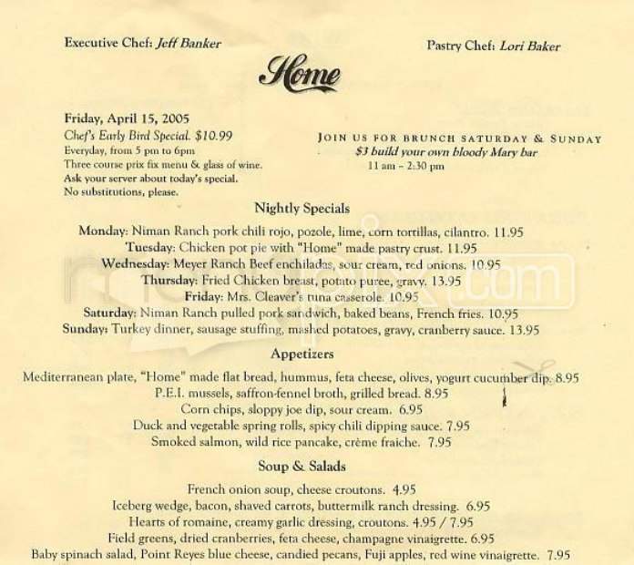 Home Restaurant - San Francisco, CA menu_pic