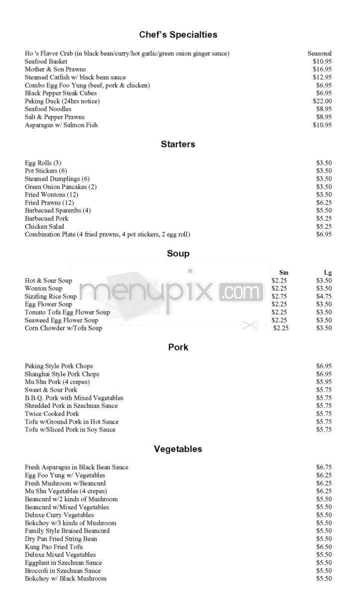 Ho's Bar & Restaurant - San Francisco, CA menu_pic