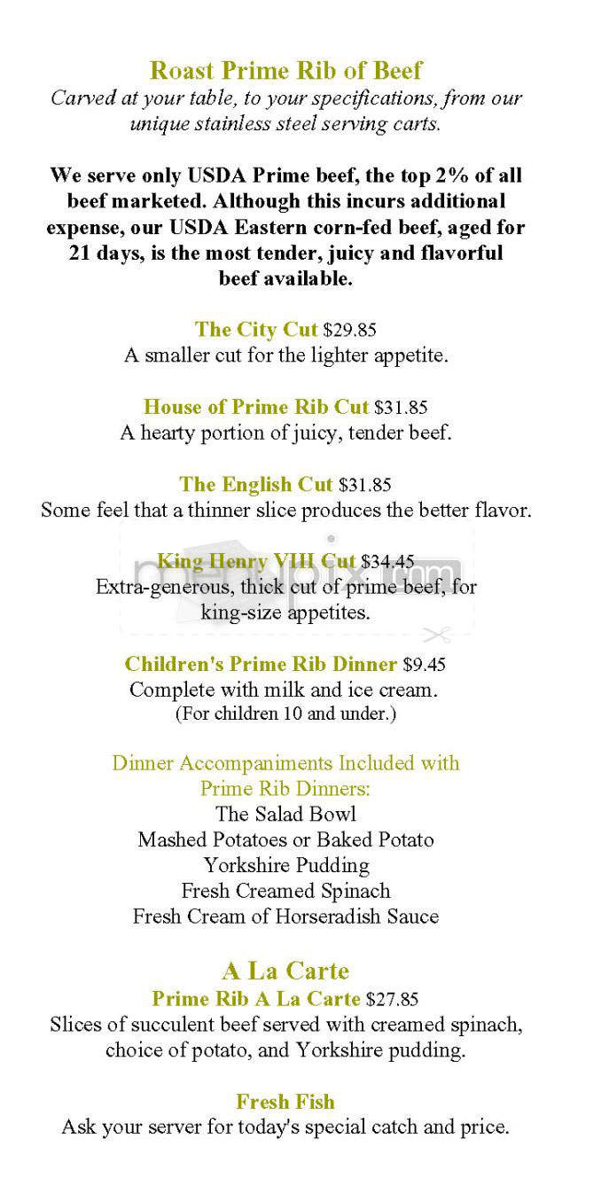 House Of Prime Rib - San Francisco, CA menu_pic