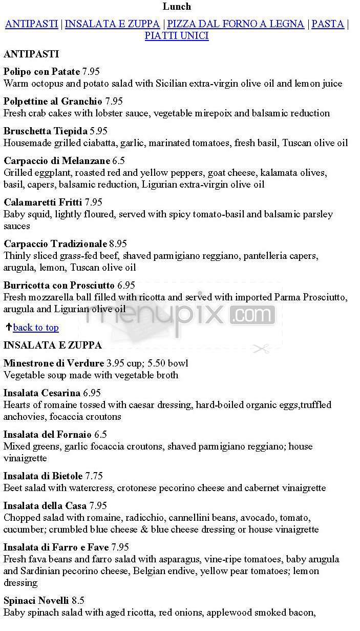 Il Fornaio - Mountain View, CA menu_pic