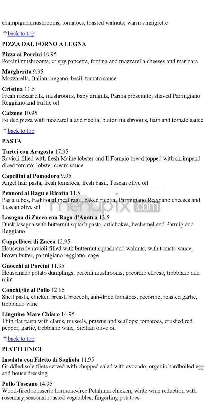 Il Fornaio - Mountain View, CA menu_pic