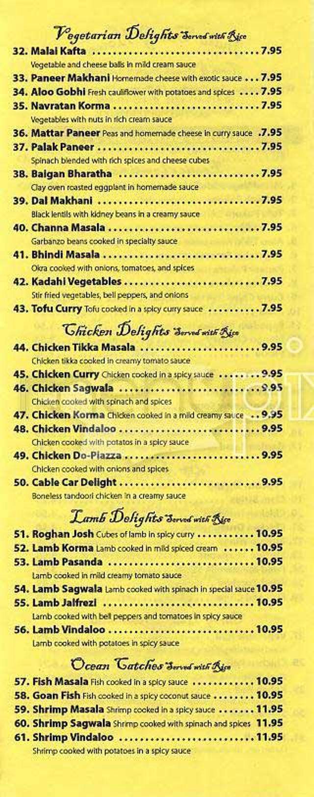 Kennedy's Pub Curry House - San Francisco, CA menu_pic