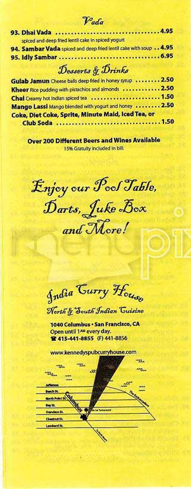 Kennedy's Pub Curry House - San Francisco, CA menu_pic