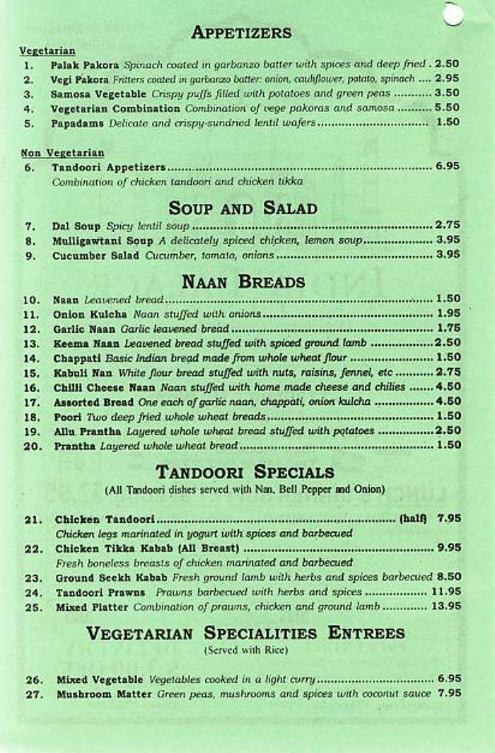 India Palace Restaurant - San Francisco, CA menu_pic