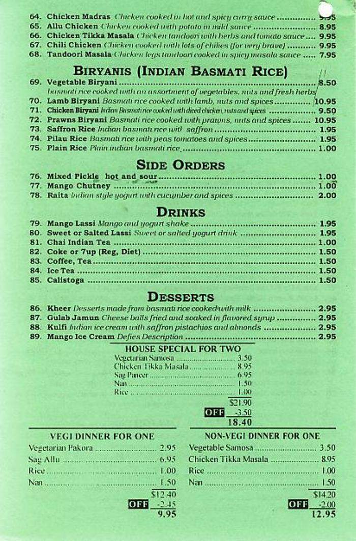 India Palace Restaurant - San Francisco, CA menu_pic