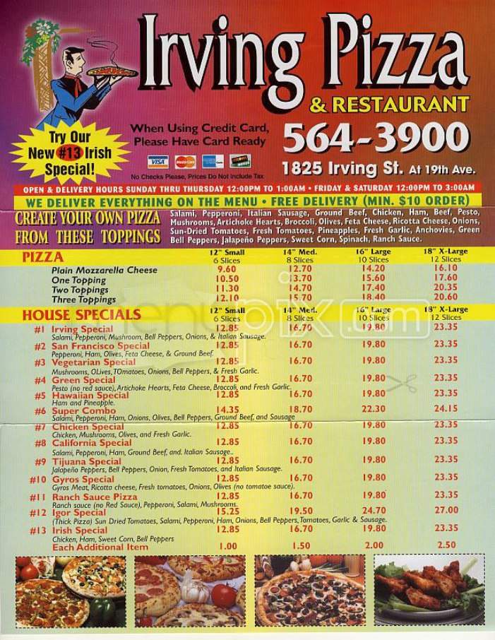 Irving Pizza - San Francisco, CA menu_pic