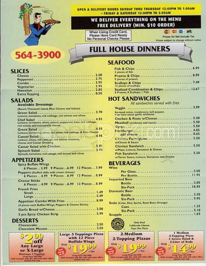 Irving Pizza - San Francisco, CA menu_pic