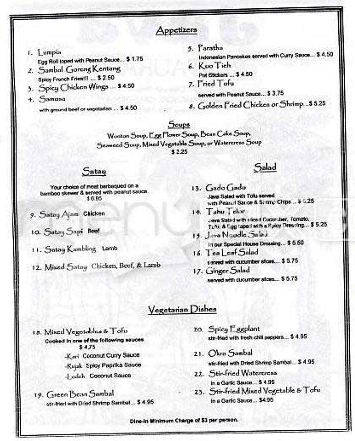 Java Restaurant - San Francisco, CA menu_pic