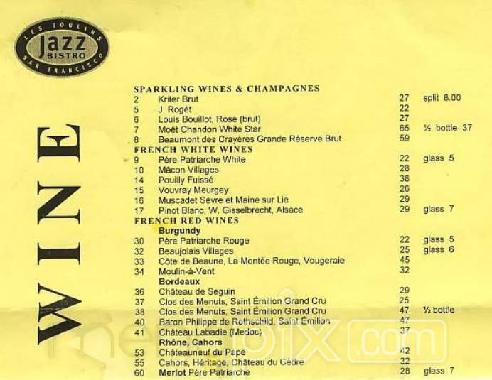 Les Joulins Jazz Bistro - San Francisco, CA menu_pic