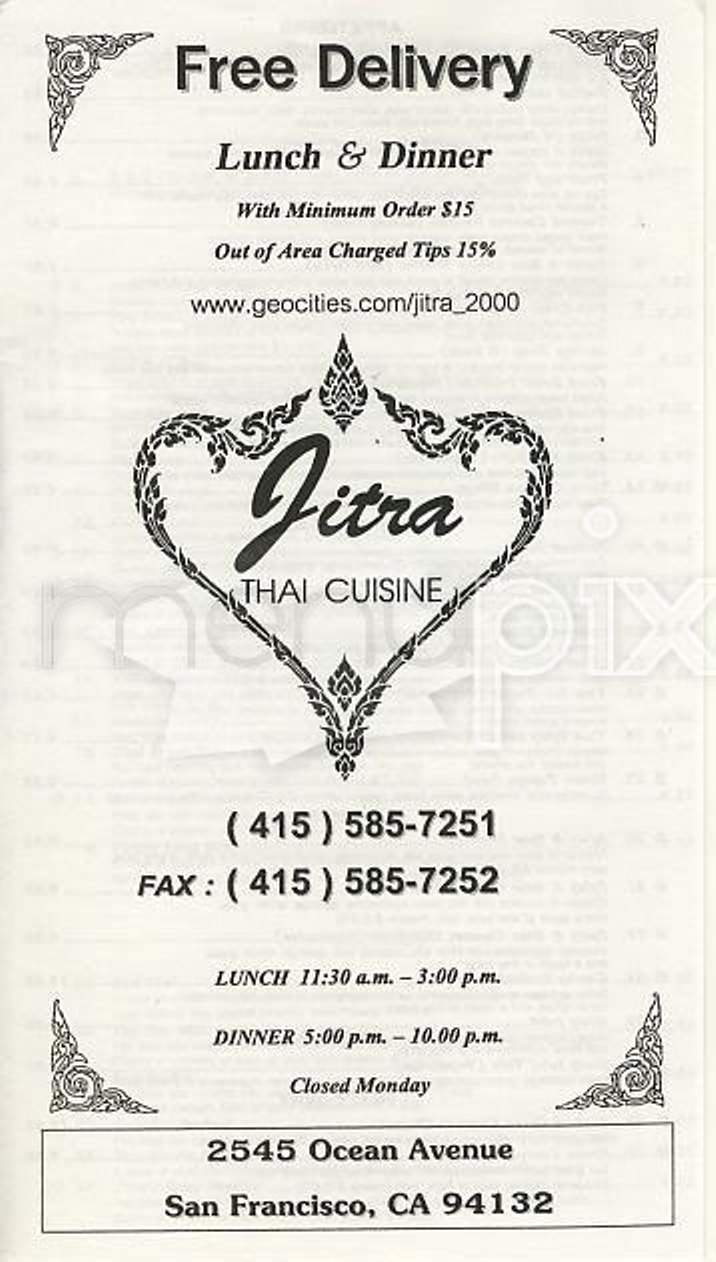 Jitra Thai Cuisine - San Francisco, CA menu_pic