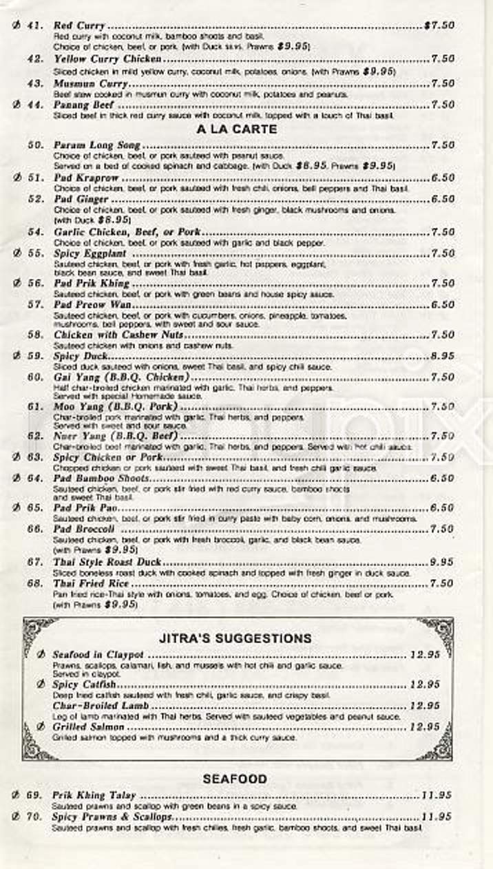 Jitra Thai Cuisine - San Francisco, CA menu_pic