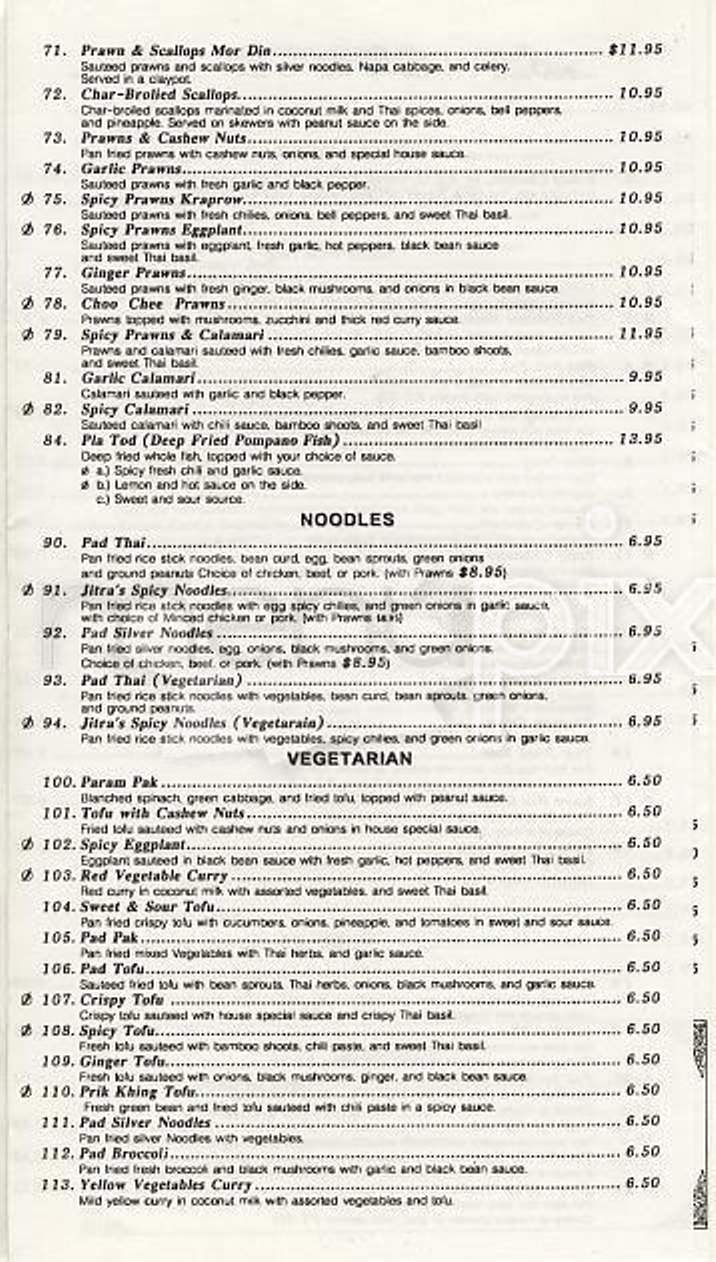 Jitra Thai Cuisine - San Francisco, CA menu_pic