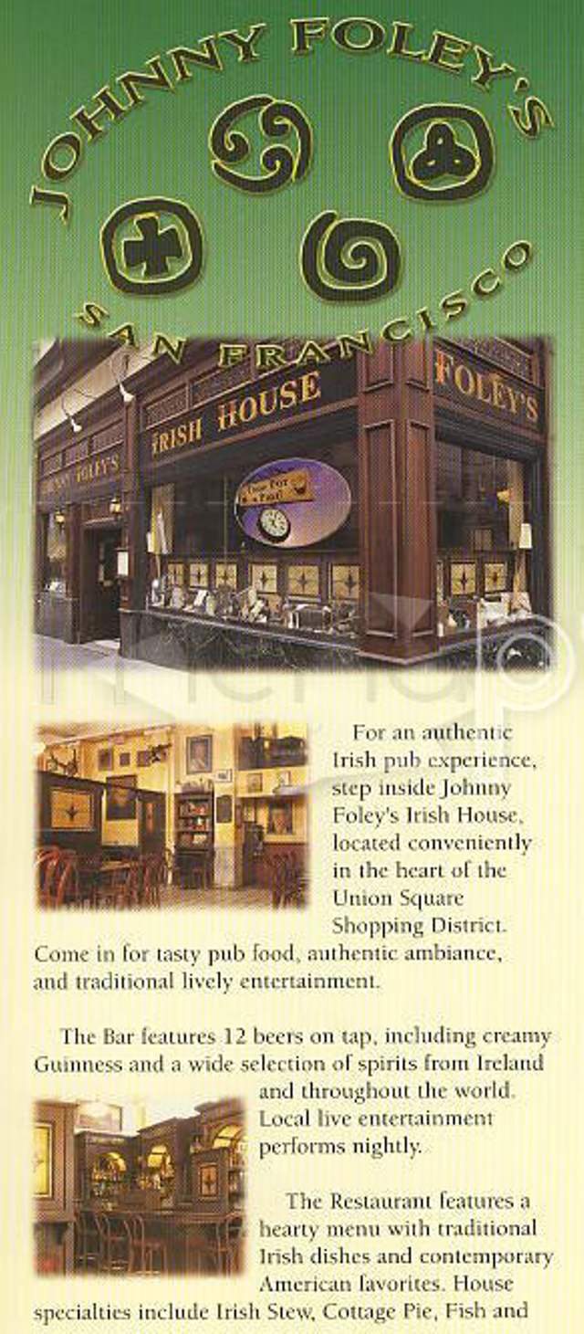Johnny Foley's Irish House - San Francisco, CA menu_pic