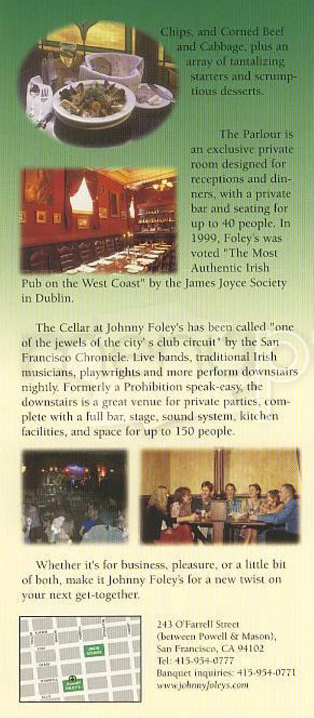 Johnny Foley's Irish House - San Francisco, CA menu_pic