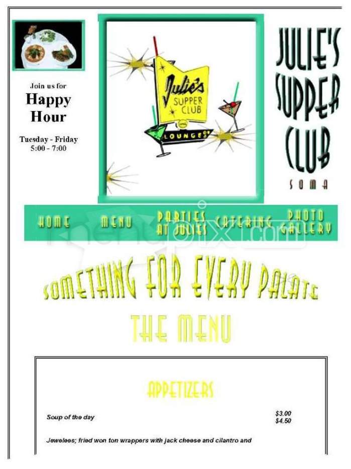 Julie's Supper Club - San Francisco, CA menu_pic