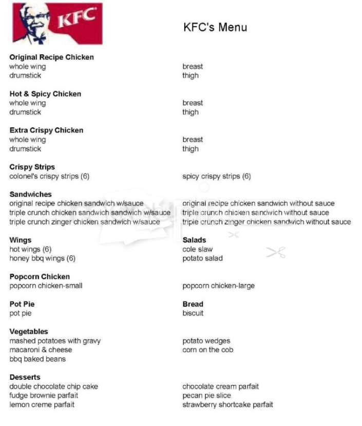 KFC - San Francisco, CA menu_pic