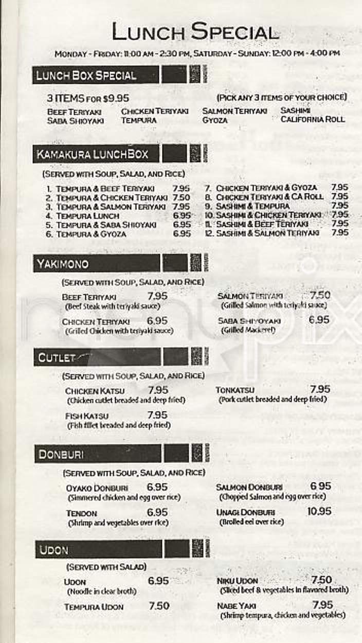 Kamakura - San Francisco, CA menu_pic