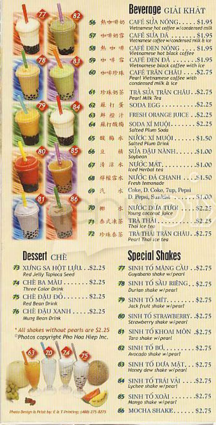 Pho Hoa Hiep II-Kevin's Noodle House - San Francisco, CA menu_pic