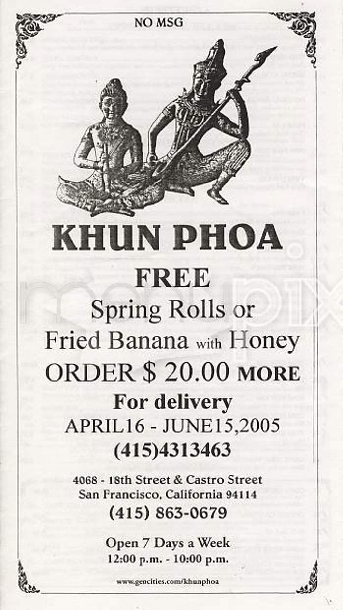 Khun Phoa Thai Cuisine II - San Francisco, CA menu_pic