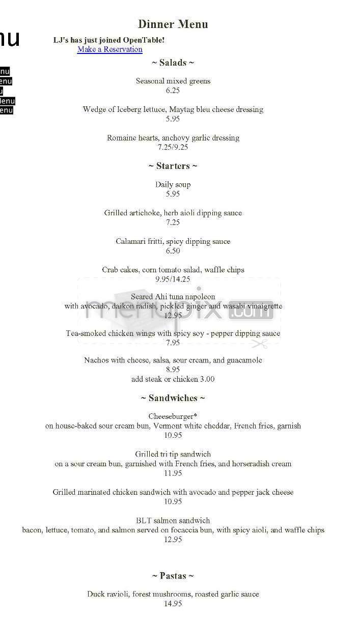 LJ's Martini Club & Grill - San Francisco, CA menu_pic