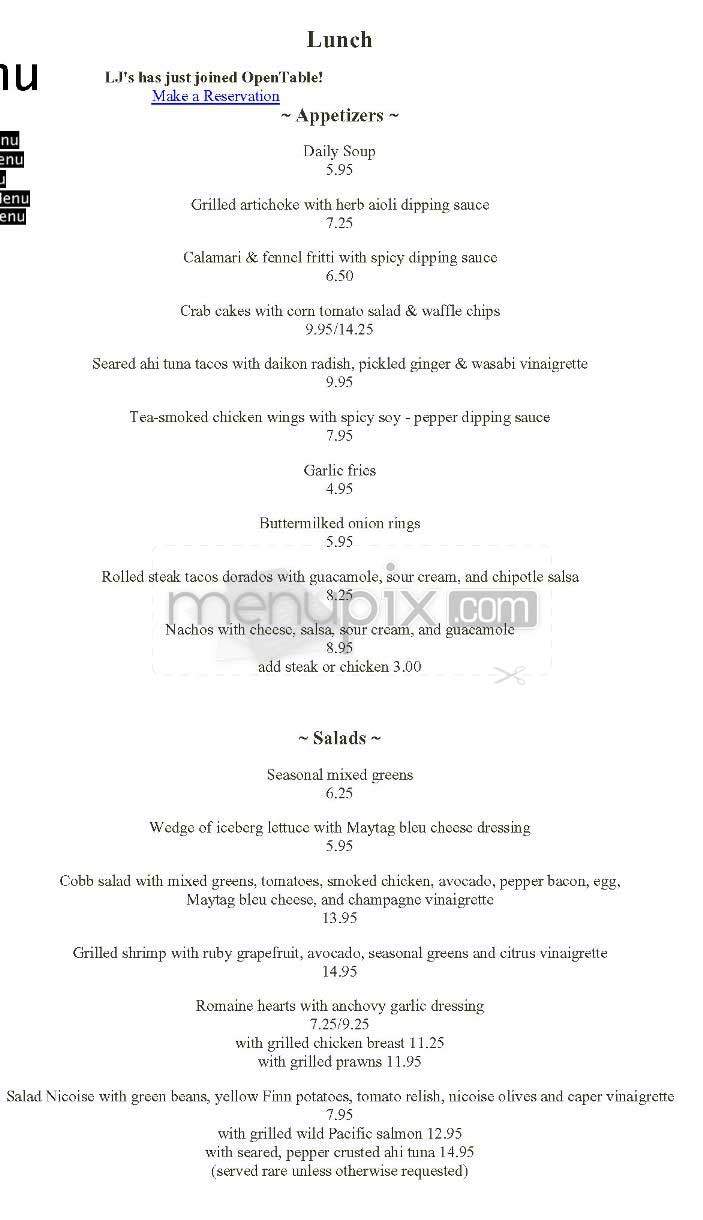LJ's Martini Club & Grill - San Francisco, CA menu_pic